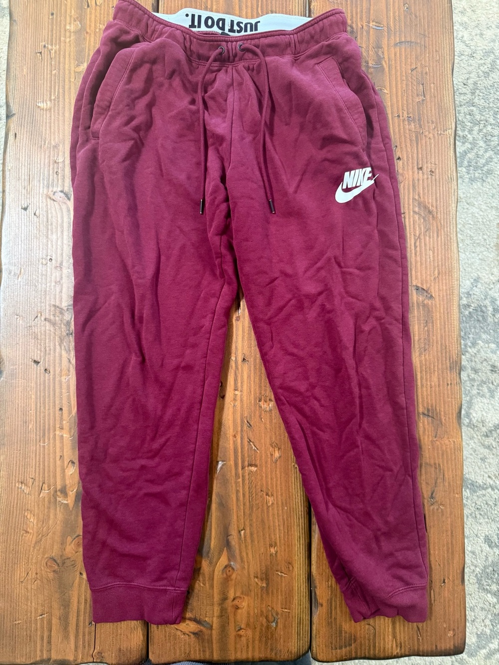 Nike Womens Burgundy Sweatpants with Drawstring Waist
